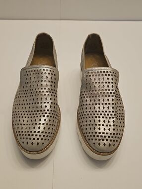 Franco Sarto Florie Silver Metallic Perforated Slip-On Loafers 9.5M Womens NWOB